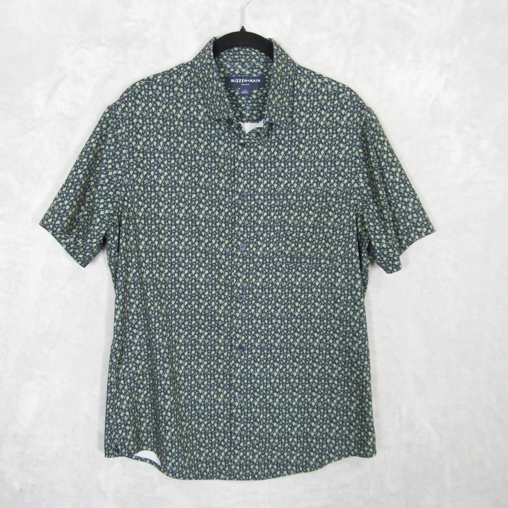 Mizzen+Main Leeward Trim Fit Mens Short Sleeve Button Down Shirt Leaf Print M